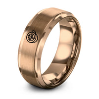 custom engraved rings – rose gold tungsten latte art tulip ring