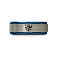 men’s engraved rings – blue & grey tungsten aries wedding band