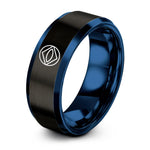 engraved rings for him – black & blue tungsten brazil flag ring