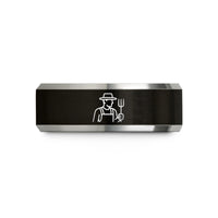 men’s tungsten rings present – black & gray tungsten farmer pitchfork wedding band
