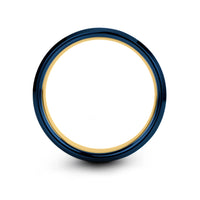 best presents for couples – heart wave crest engraving on gold & blue & grey tungsten wedding band