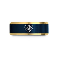 best presents for couples – gold & blue tungsten heart wave crest wedding band