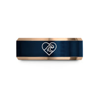 personalized couple present ideas – rose gold & blue tungsten heart wave crest wedding band