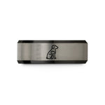 custom rings for couples – black & silver tungsten sitting dog heart wedding band