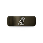custom rings for couples – gunmetal & black tungsten sitting dog heart wedding band