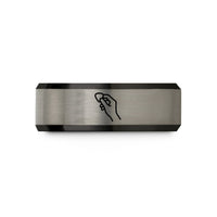 best rings for him – black & silver tungsten hand holding pick wedding band