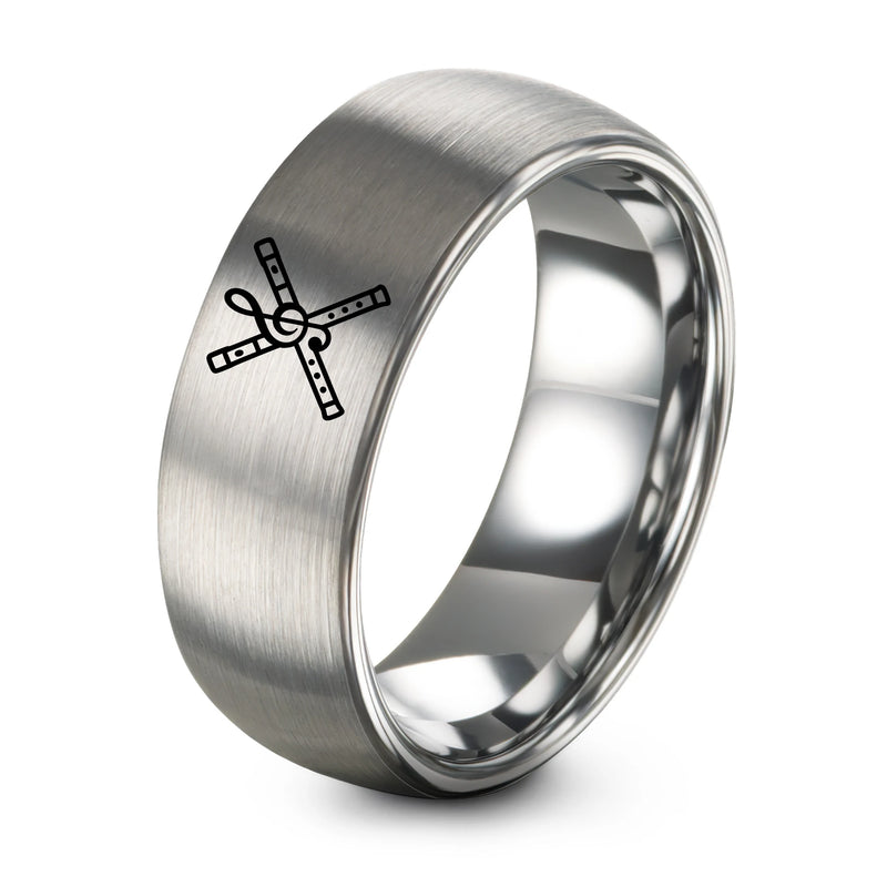 Crossed Flutes – Tungsten Wedding Band, 8 mm, Grey Comfort-Fit Unisex