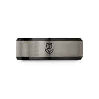 present ideas for wife – black & silver tungsten tulip leaf wedding band