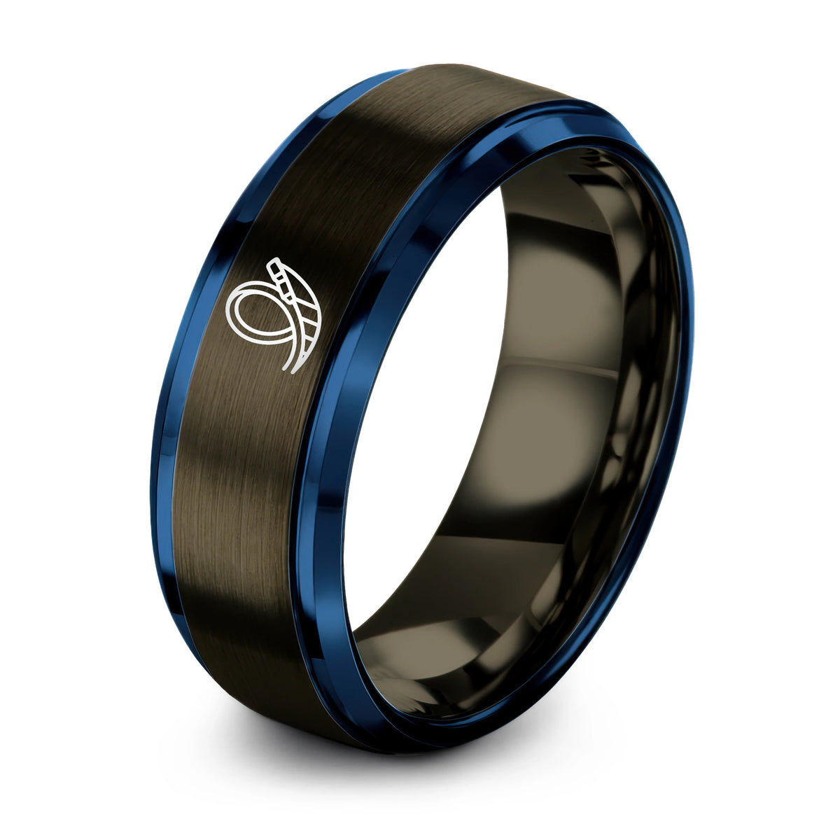 Christmas Gifts for Older Women – gunmetal & blue tungsten loop the loop ring