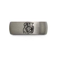 holiday presents for seniors – black & silver tungsten tuba player wedding band