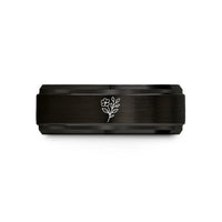unique presents for her – black & rose gold tungsten wildflower sprig buds wedding band