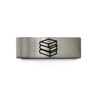 unique ideas for her – gold & gray tungsten books stack wedding band