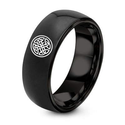 Celtic Knotwork Circle – Tungsten Wedding Band, 8 mm, Black Comfort-Fit Unisex