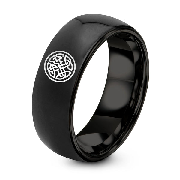 Celtic Knotwork Circle – Tungsten Wedding Band, 8 mm, Black Comfort-Fit Unisex