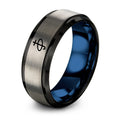 Saturn Sigil – Tungsten Wedding Band, 8 mm, Gray, Black Comfort-Fit Unisex