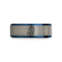 thoughtful presents for sister – black & blue & silver tungsten surfboard leash wedding band