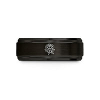 best presents for sisters – black & rose gold tungsten peony wedding band