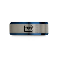 sister Christmas present ideas – black & blue & gray tungsten treasure chest key wedding band