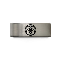 romantic presents for spouse – black & blue & grey tungsten seed of life wedding band