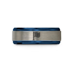 unique rings for her – blue & grey tungsten checkered flag wedding band