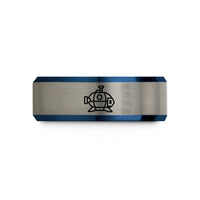 romantic presents for spouse – black & blue & silver tungsten underwater research habitat wedding band