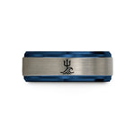 special surprise for her – black & blue & gray tungsten trident wave wedding band