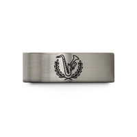 tungsten rings for women – gold & grey tungsten trumpet sax wedding band