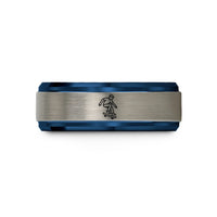 tungsten rings for her – blue & silver tungsten shove it board wedding band