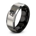 Mini Excavator – Tungsten Wedding Band, 8 mm, Silver, Black Comfort-Fit Unisex