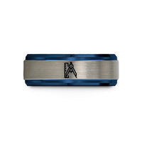 romantic Christmas gift ideas – black & blue & grey tungsten ruler compass wedding band