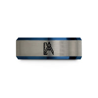 gifts for her Christmas – black & blue & grey tungsten ruler compass wedding band
