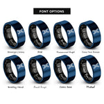 font options for inside engraving on black & blue chromosome x rings