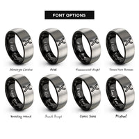 font options for inside engraving on black & gray chromosome x rings