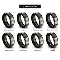 font options for inside engraving on black & silver chromosome x rings