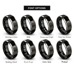 font options for inside engraving on black & silver chromosome x rings