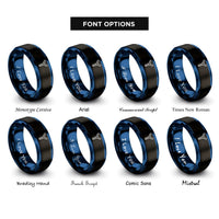 font options for inside engraving on black & blue chromosome y rings