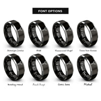 font options for inside engraving on black & silver chromosome y rings