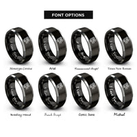 font options for inside engraving on black & grey cinema projector rings