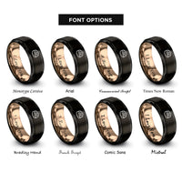 font options for inside engraving on black & rose gold cinnamon roll rings