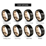 font options for inside engraving on black & rose gold cinnamon stick rings