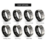 font options for inside engraving on black & grey circle altar pentacle rings