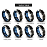 font options for inside engraving on black & blue & gray circle hook knot rings