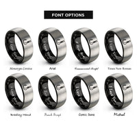font options for inside engraving on black & gray circle hook knot rings