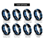 font options for inside engraving on blue & silver circle hook knot rings