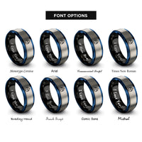 font options for inside engraving on black & blue & silver circle segment rings