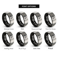 font options for inside engraving on black & silver circle segment rings