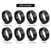 font options for inside engraving on black circle topo lines rings