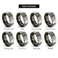 font options for inside engraving on gunmetal & gray circle topo lines rings