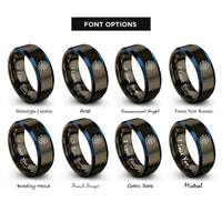 font options for inside engraving on gunmetal & blue circuit board pattern rings