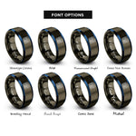 font options for inside engraving on gunmetal & blue circuit board pattern rings